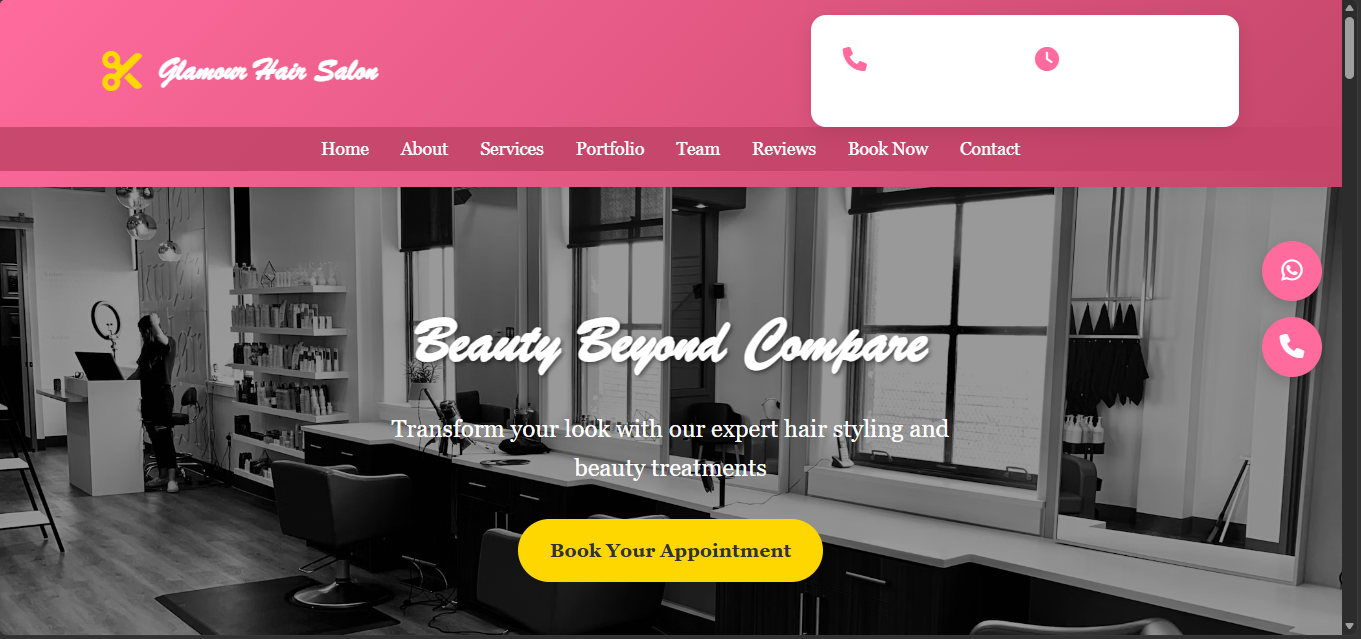 Glamour Hair Salon website